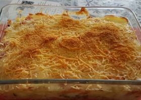 Gratins de pâtes aux légumes et lardons