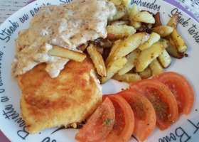 Cordon bleu maison et sauce à la crème et aux champignons