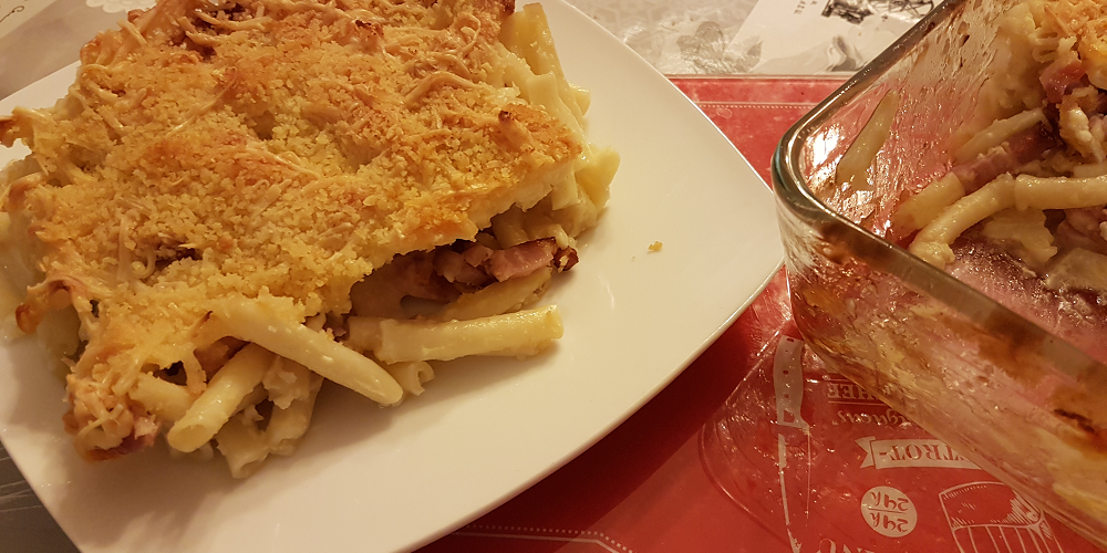 Gratin de macaronis au gorgonzola et gruyère