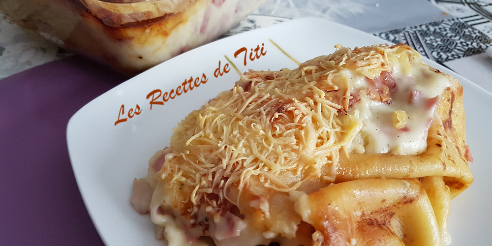 Gratin de crêpes jambon champignons