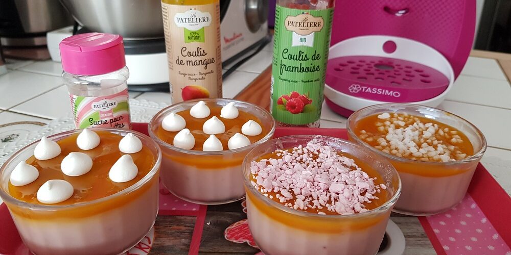 Crème dessert framboise et coulis de mangue