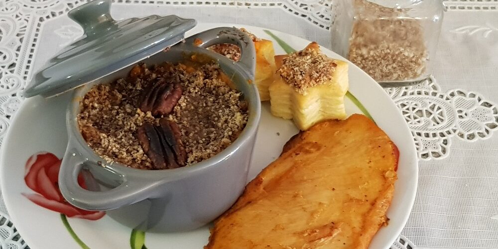 Cassolettes de patate douce et crumble de noix de pécan