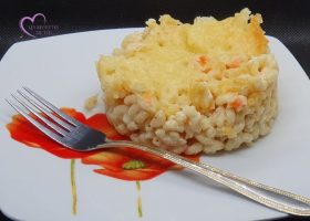 Gratin de coquillettes à la truite fumée et au lait de coco